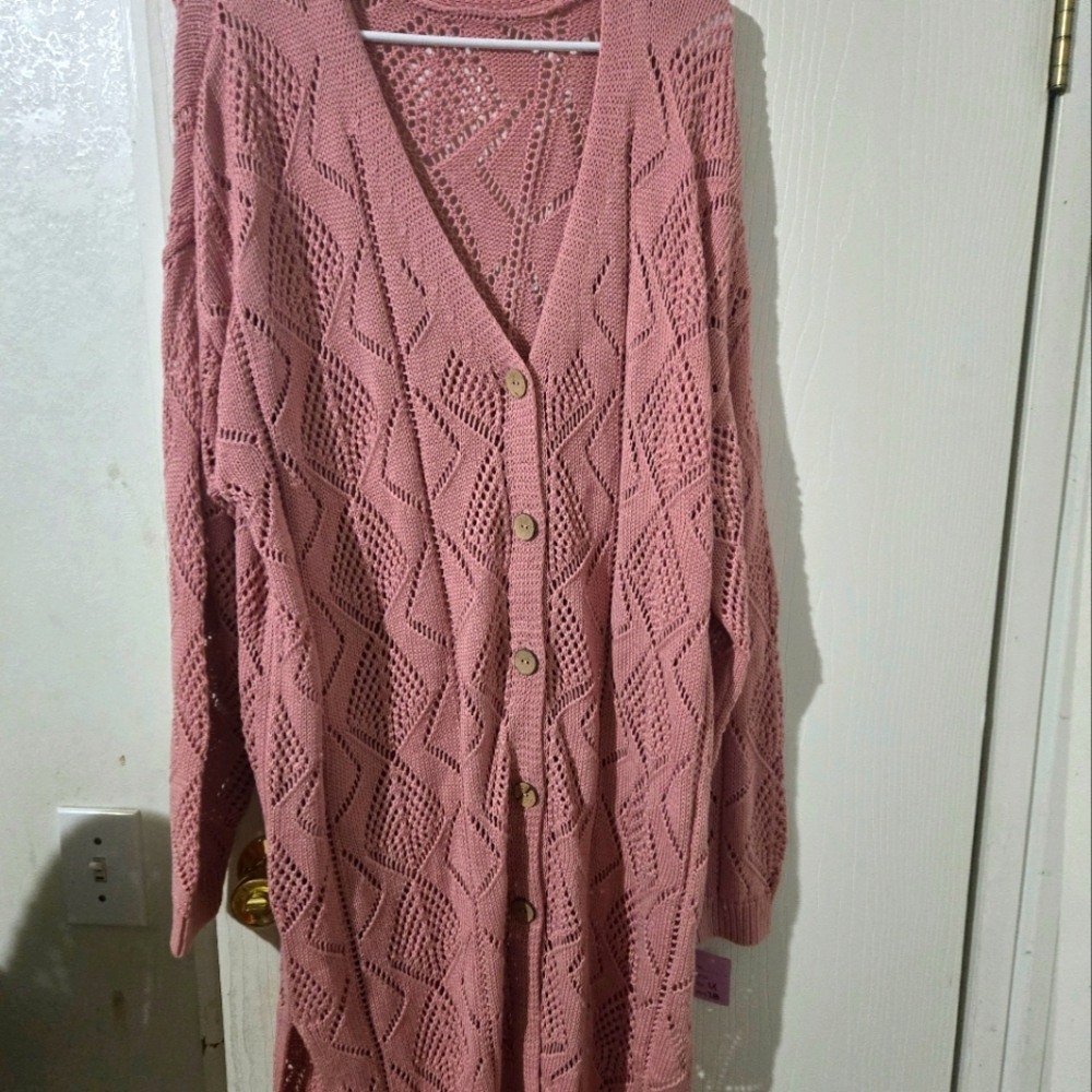 2X Pink Knit Women's Sweater With Buttons. Mauve